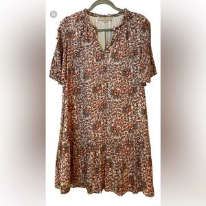 LOFT Summer Drop Waist Flutter Sleeve Floral Flounce Lined Dress Size SMALL